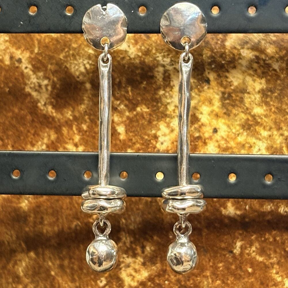 Samkas Silver Plated Earrings Long Dangle/Drop with Ball Handmade in Europe